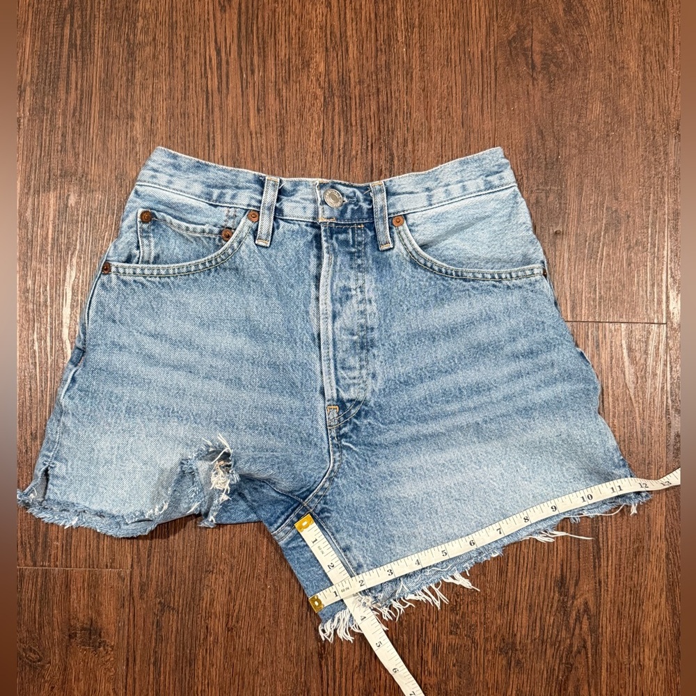 Re/Done Womens Shorts Blue Cut off High Waist Organic Cotton Denim Button Fly 25 - Picture 10 of 14